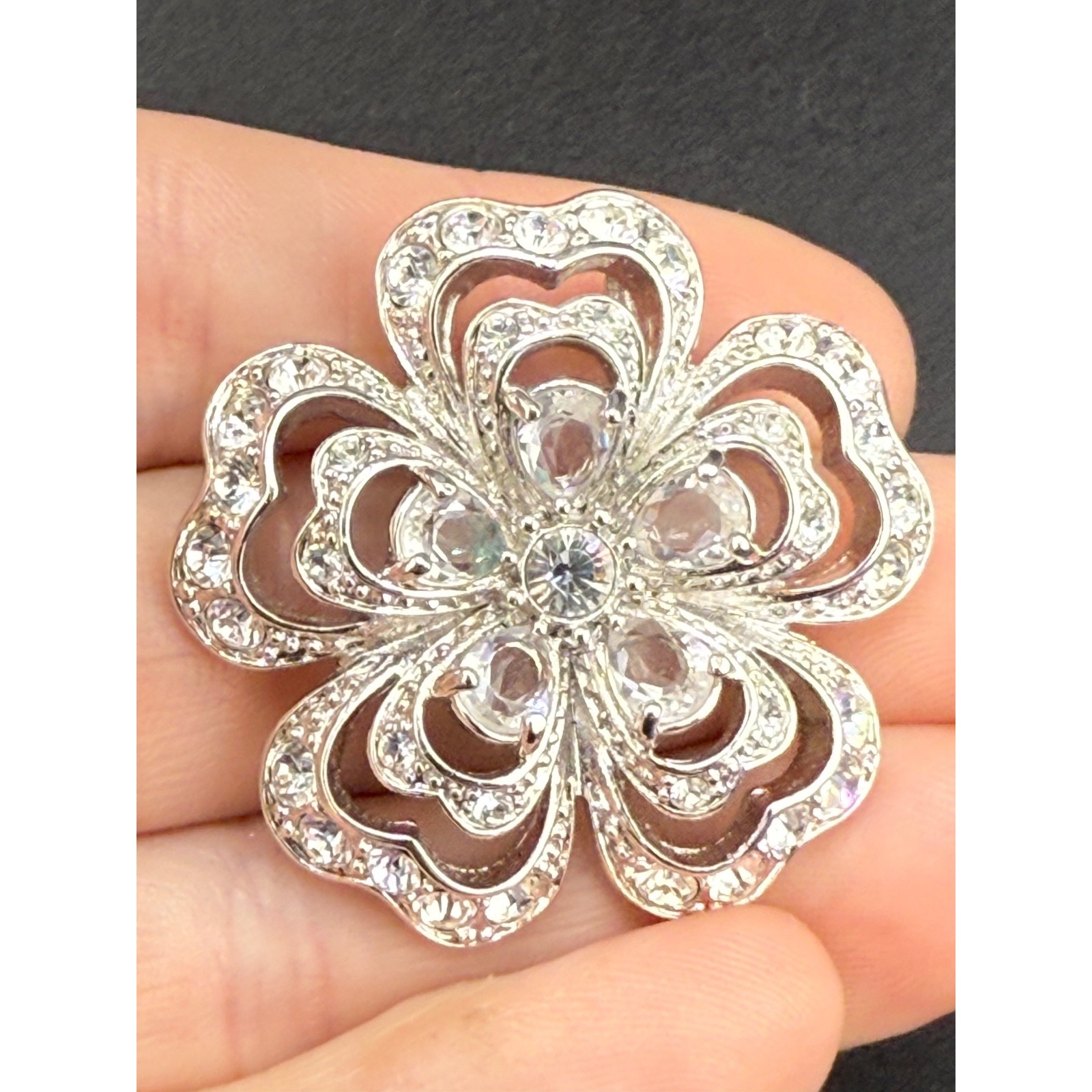 Vintage Nolan Miller Pendant Silver Tone Rhinestone Flower 33$